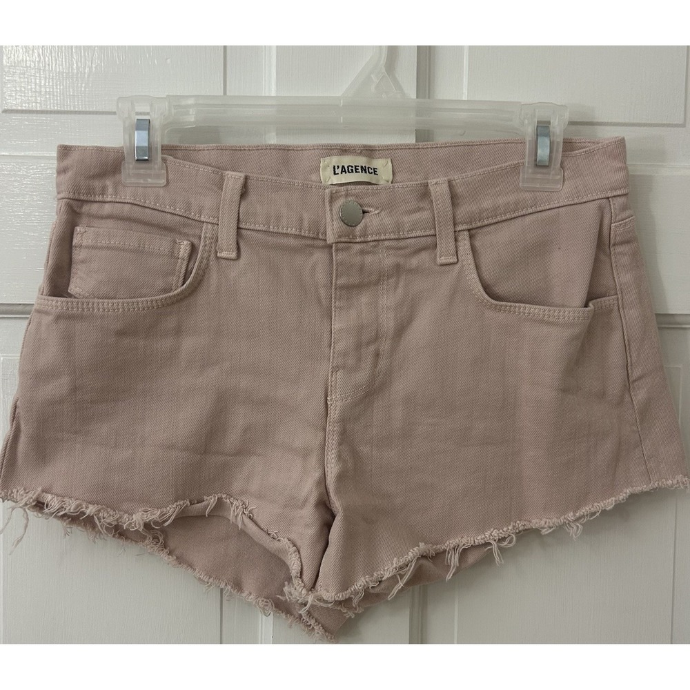 L'AGENCE Denim Shorts Womens 25 Pink Cotton Cut-Off Raw Hem Boho Coastal Summer